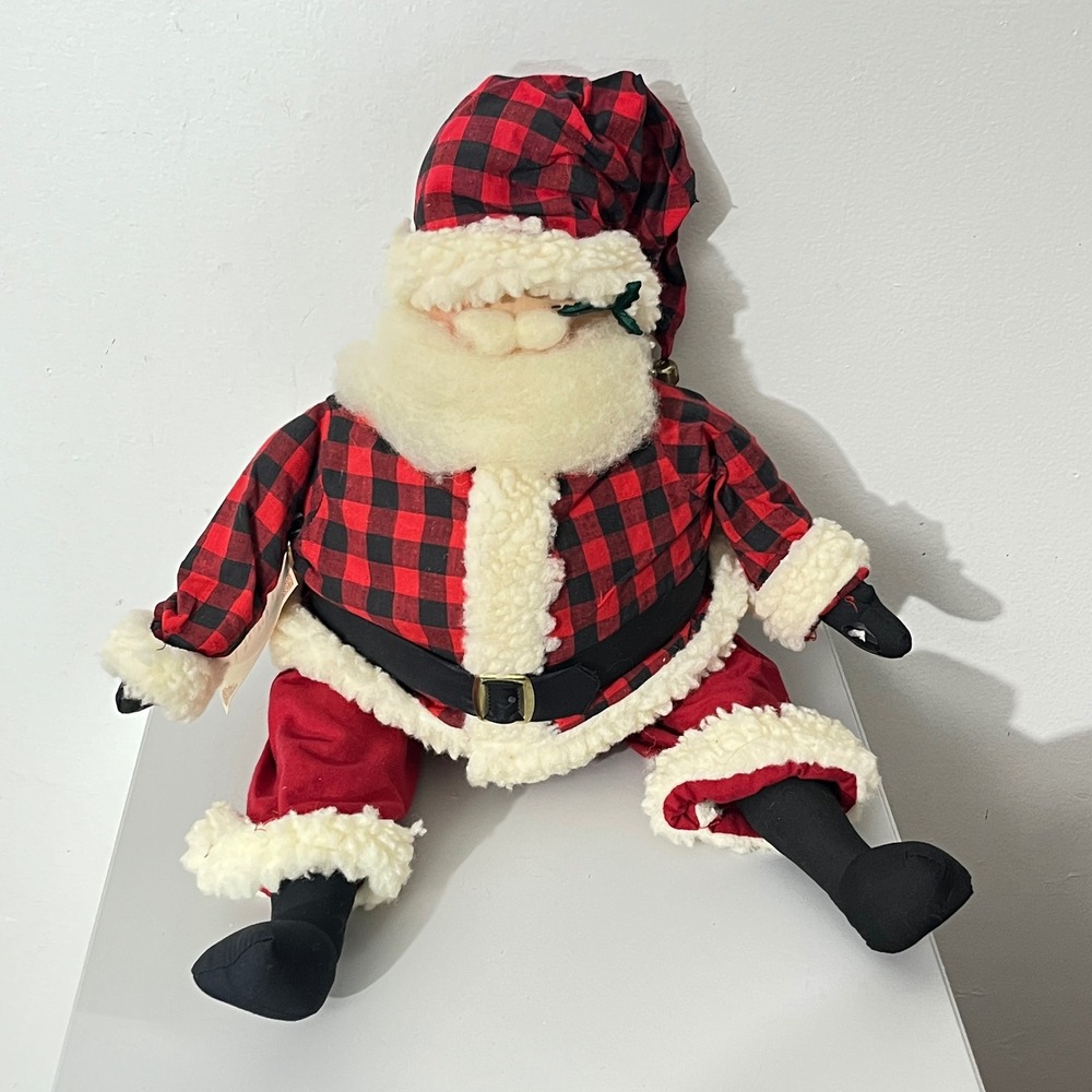 Overly-Raker Santa Claus Doll  Red Buffalo Plaid‎ Vintage 1993 Plush 19"
